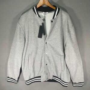 Coofandy Mens Varsity Jacket XL Gray Snap Button Bomber Casual